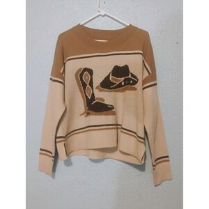 Lucky Brand Beige Brown Cowgirl Cowboy Sweater Western Size Medium
